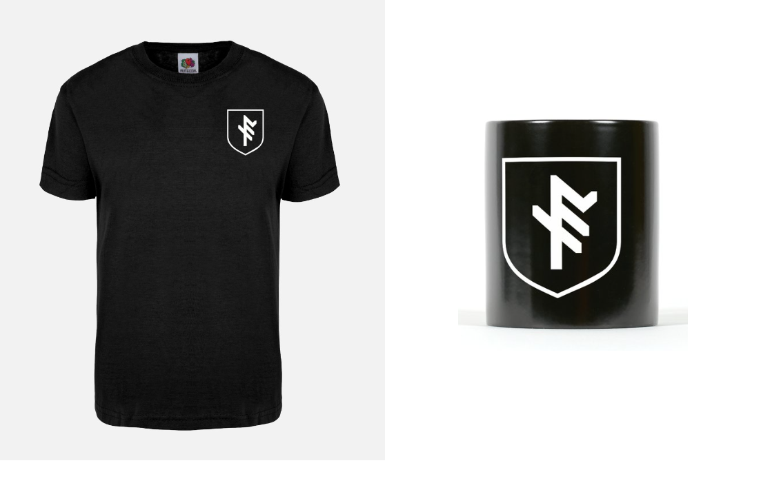 Become a Neo-aristocrat and Show off your support with our 2 Runic designs. Black T.shirt with left breast logo / Black coffee mug both designs £20 UK pounds each 